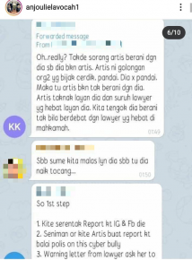 zarina anjoulie dedah artis hina netizen