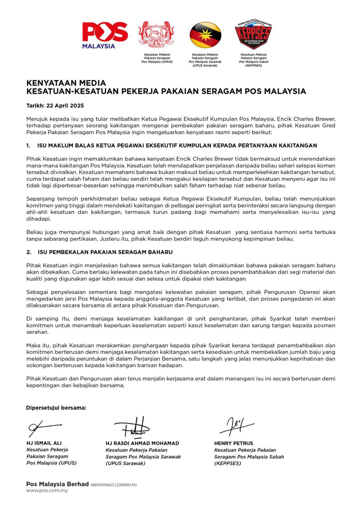 kenyataan pos malaysia