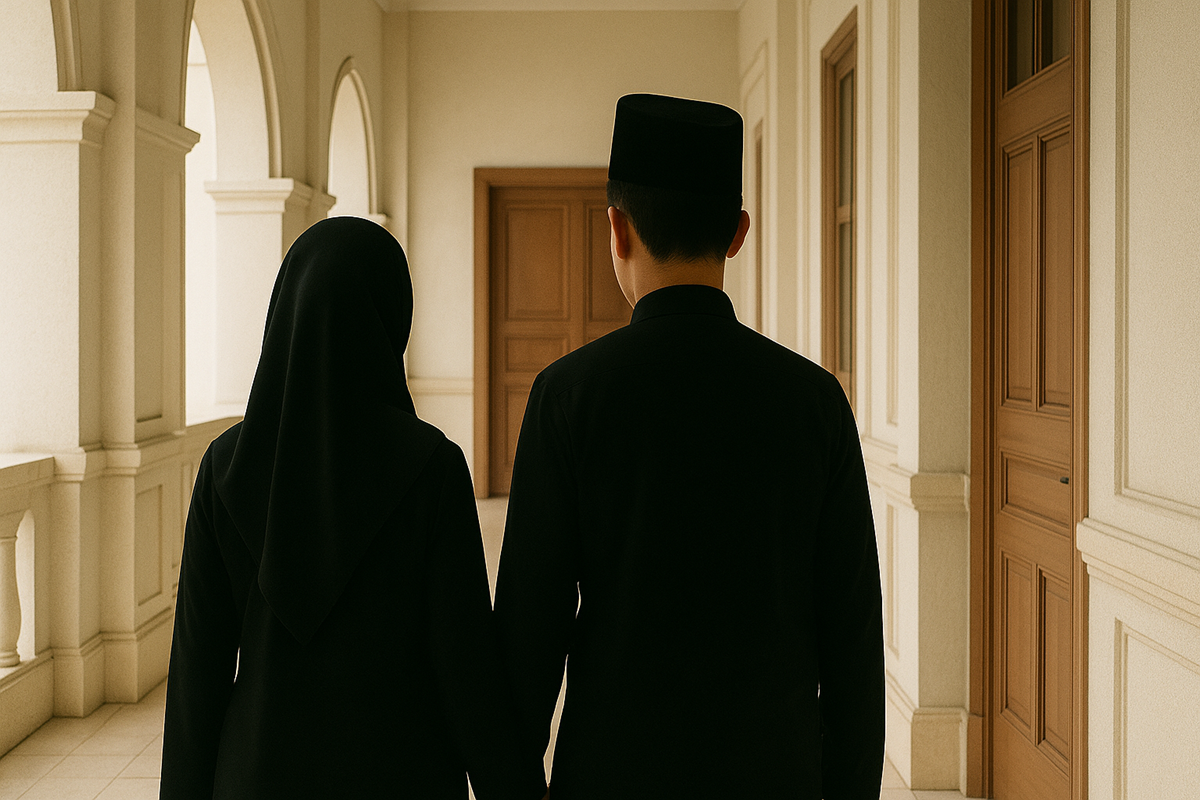 pasangan suami isteri berjalan menuju bilik cerai