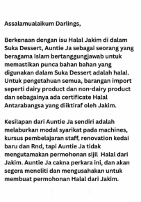 auntie ja tampil beri penjelasan isu sijil halal