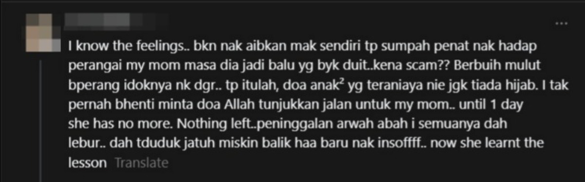 anak kesal mak habiskan duit hibah