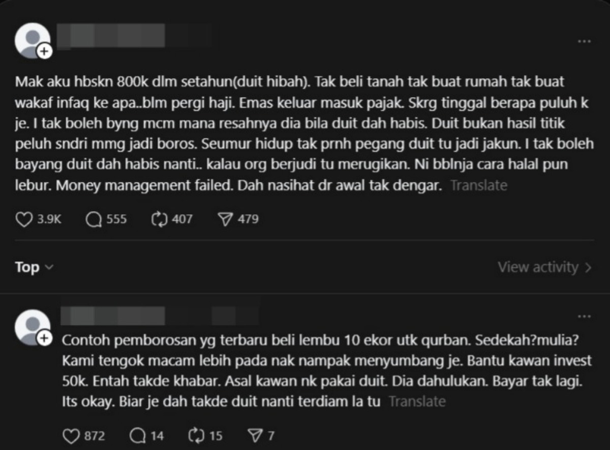 anak kesal mak habiskan duit hibah