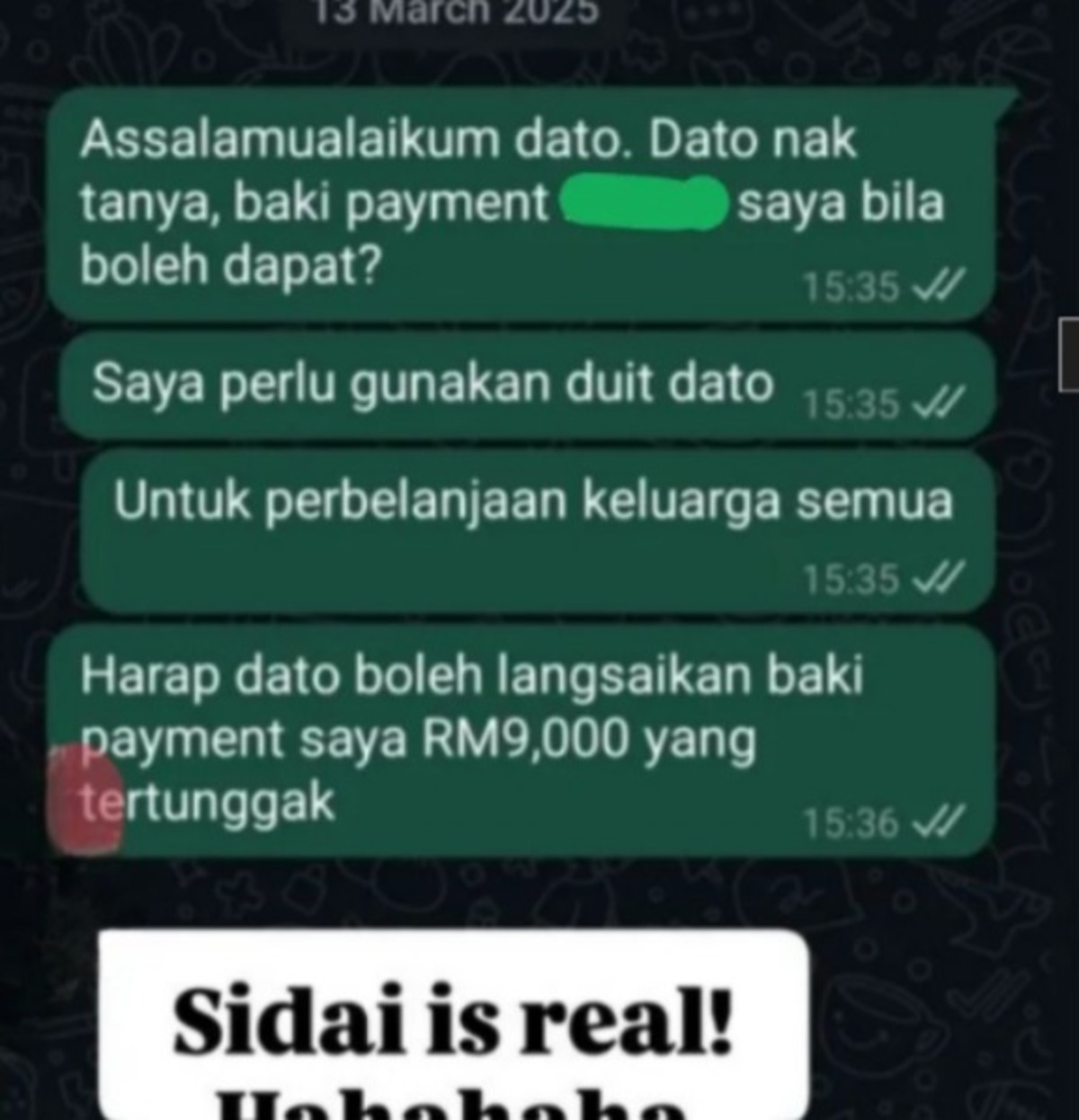 azizan ammar minta RM9k tertunggak