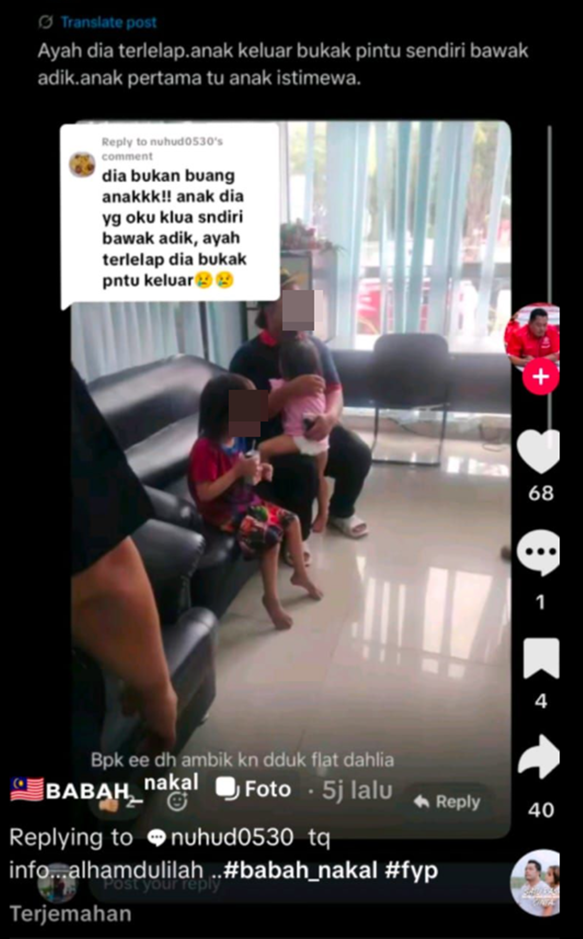 dua beradik bukan dibuang ibu bapa