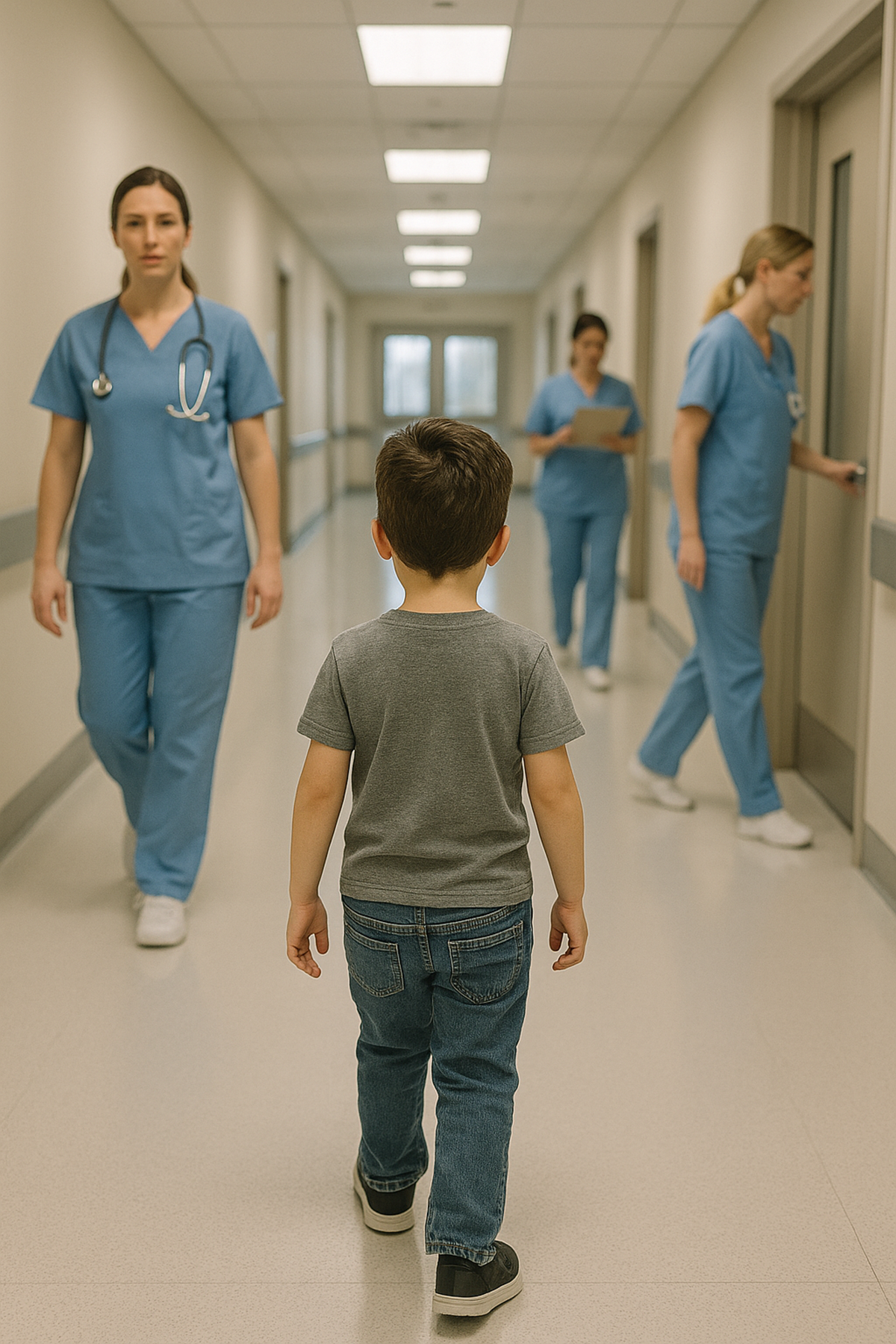 kanak-kanak berkeliaran di koridor hospital