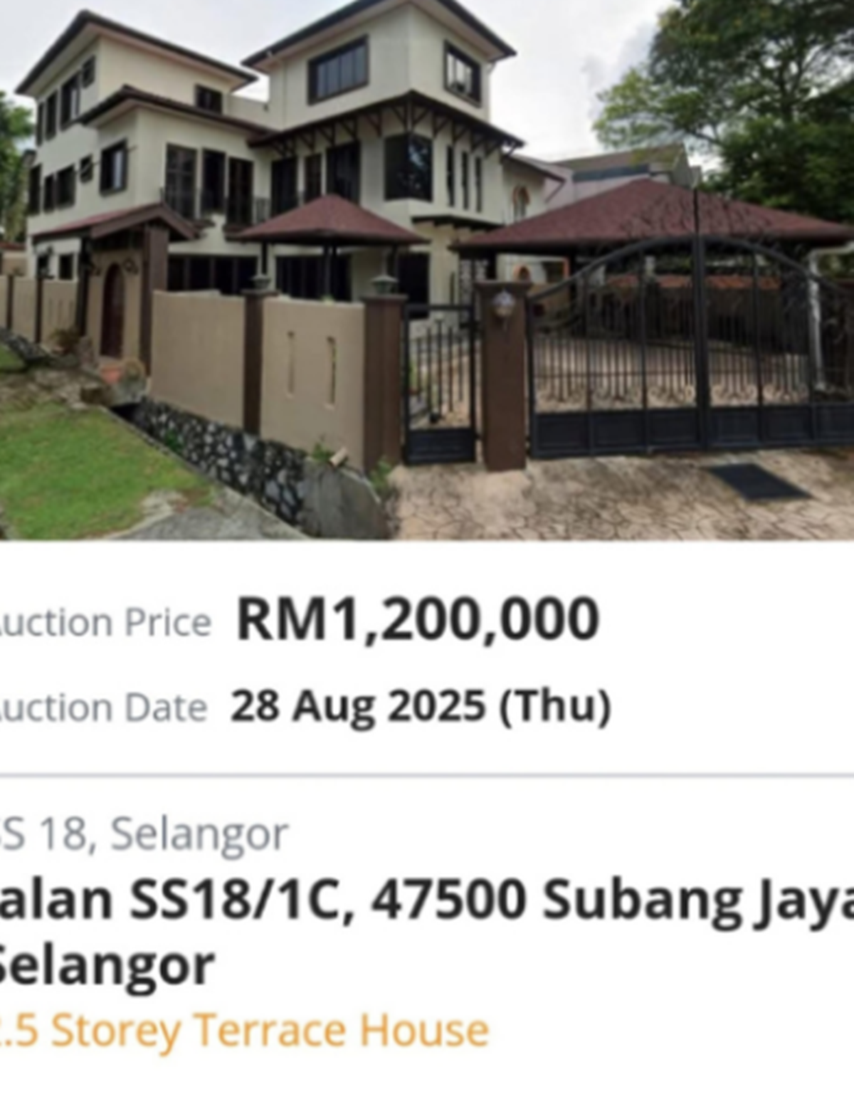 rumah banglo penyanyi dilelong