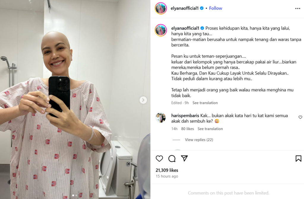 Muat Naik Foto Tiada Rambut, Netizen Risau Keadaan Kesihatan Elyana