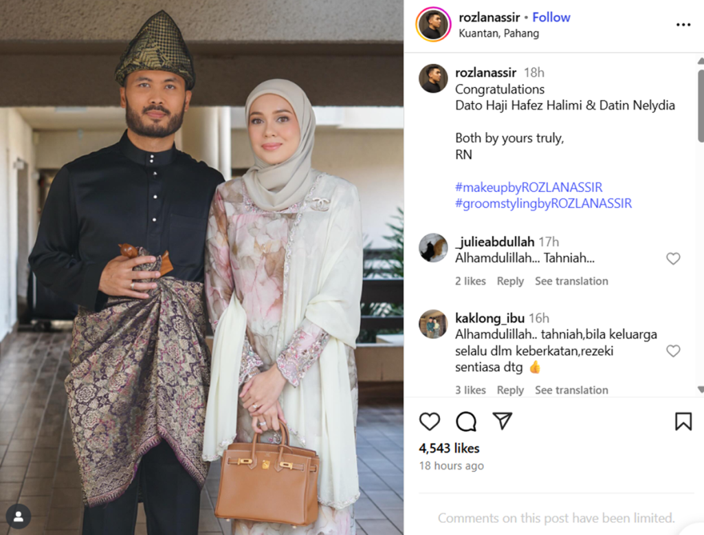 Ucapan “Tahniah Datuk & Datin” Buat Nelydia & Suami Di IG Curi Perhatian Netizen