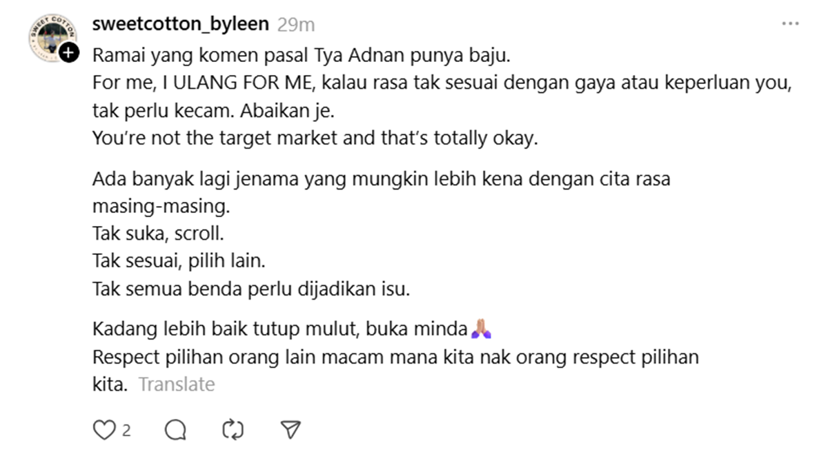 komen netizen - Tya Adnan