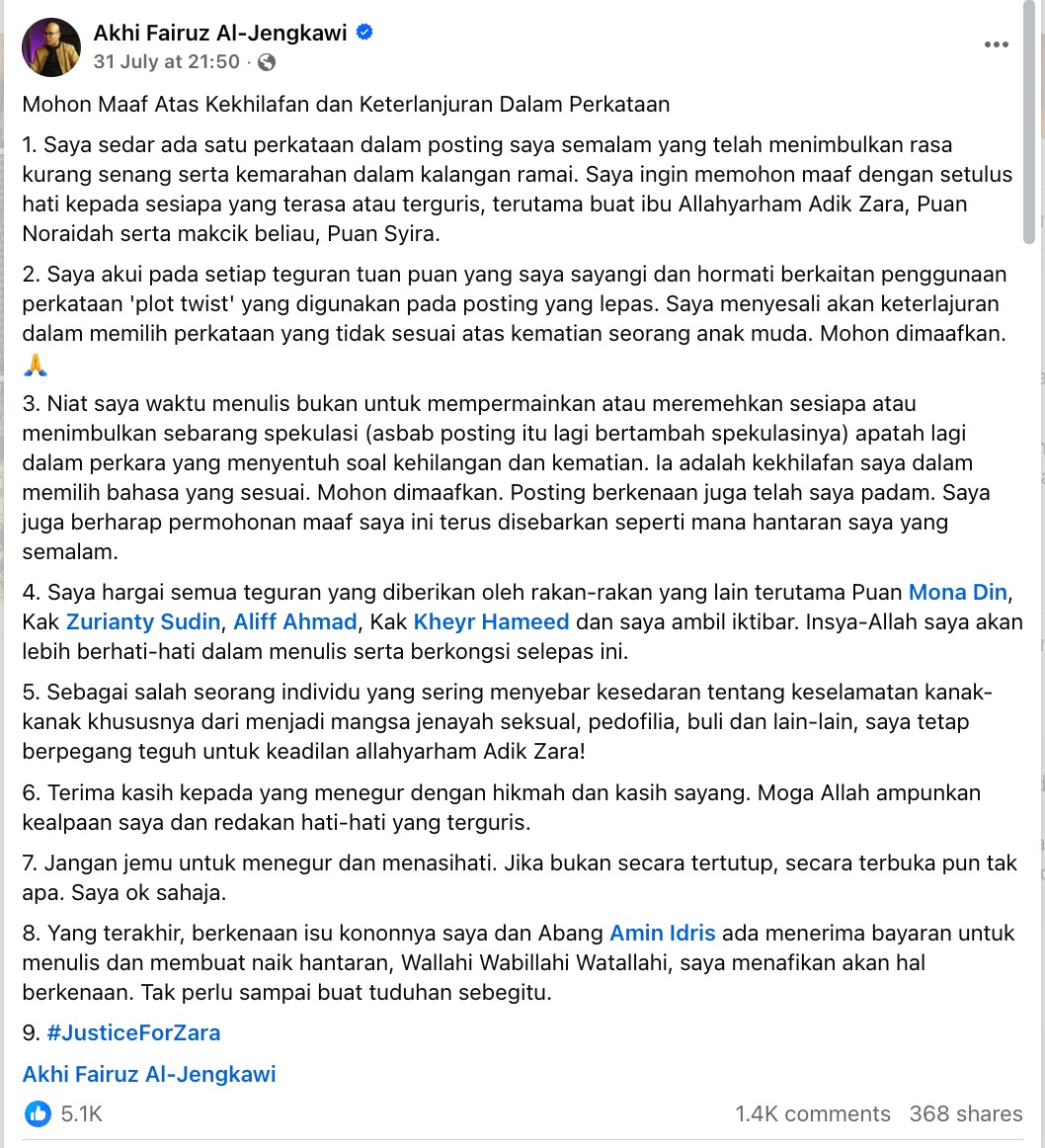 permohonana maaf fairuz al jengkawi