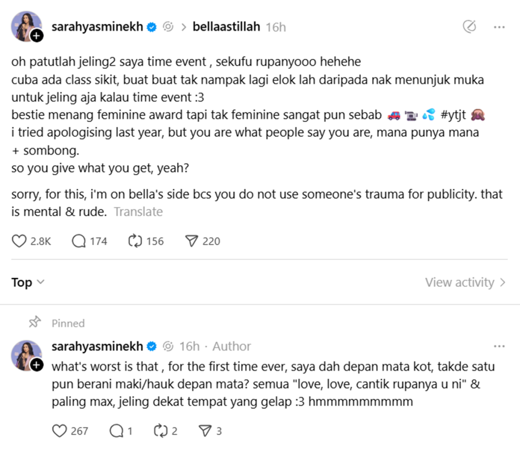 “Sama Je La Kau Penyondol” – Sebelahi Bella Astillah, Sarah Yasmin Sindir Siapa?