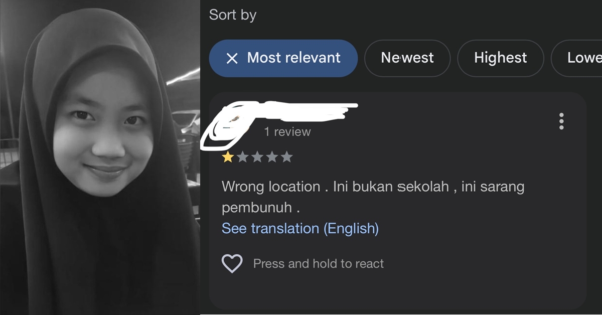 Kes Zara Qairina: Netizen Hujani Sekolah Review Buruk, Dakwa Ada Pihak Padam Ulasan Di Google
