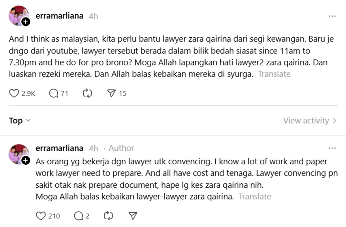 Threads pasal peguam Zara Qairina