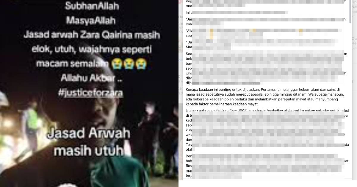 “Melanggar Hukum Alam Sains..” – Bentang Fakta, Individu Bidas Dakwaan Jenazah Zara Masih Dalam Keadaan Utuh Dan Berbau Wangi