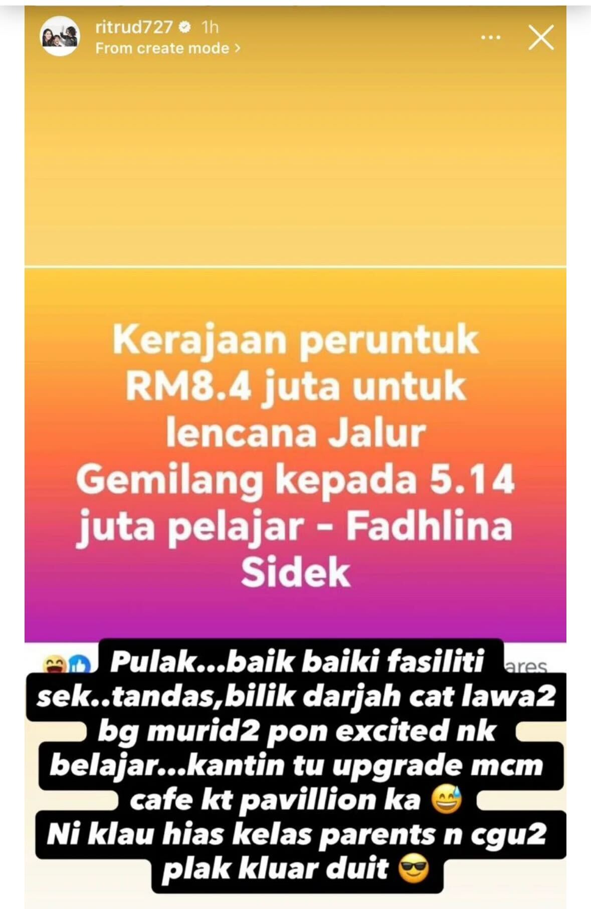 “Peruntukan RM8.4 Juta Untuk Jalur Gemilang? Lebih Baik Baiki Fasiliti Sekolah!” – Rita Rudaini