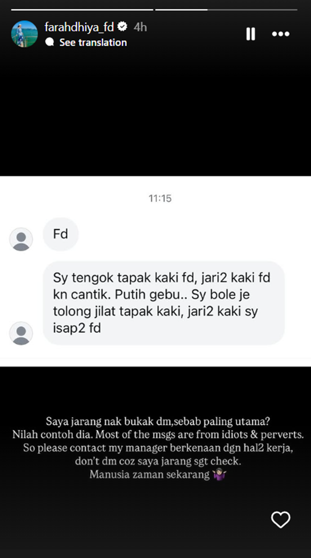 “Saya Boleh Tolong Jilat Tapak Kaki, Hisap Jari…” – Farahdhiya Dedah Mesej Jijik Individu, Berfantasi Tentang Kaki Putih Gebu