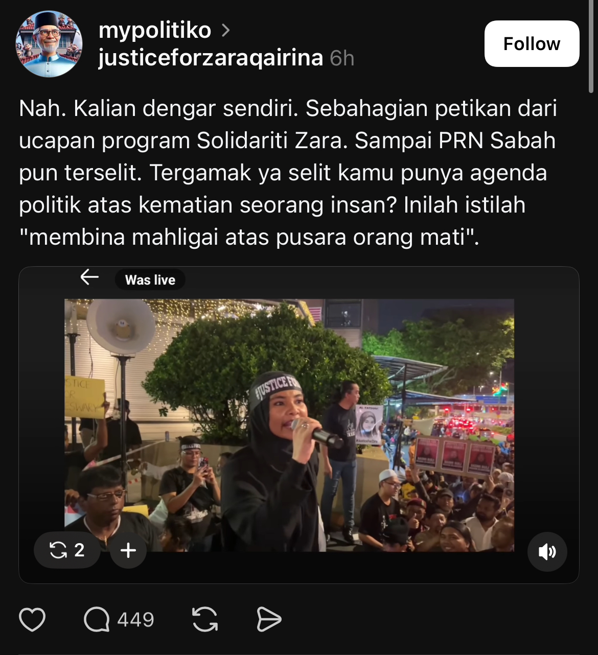 Rafidah solidariti zara qairina