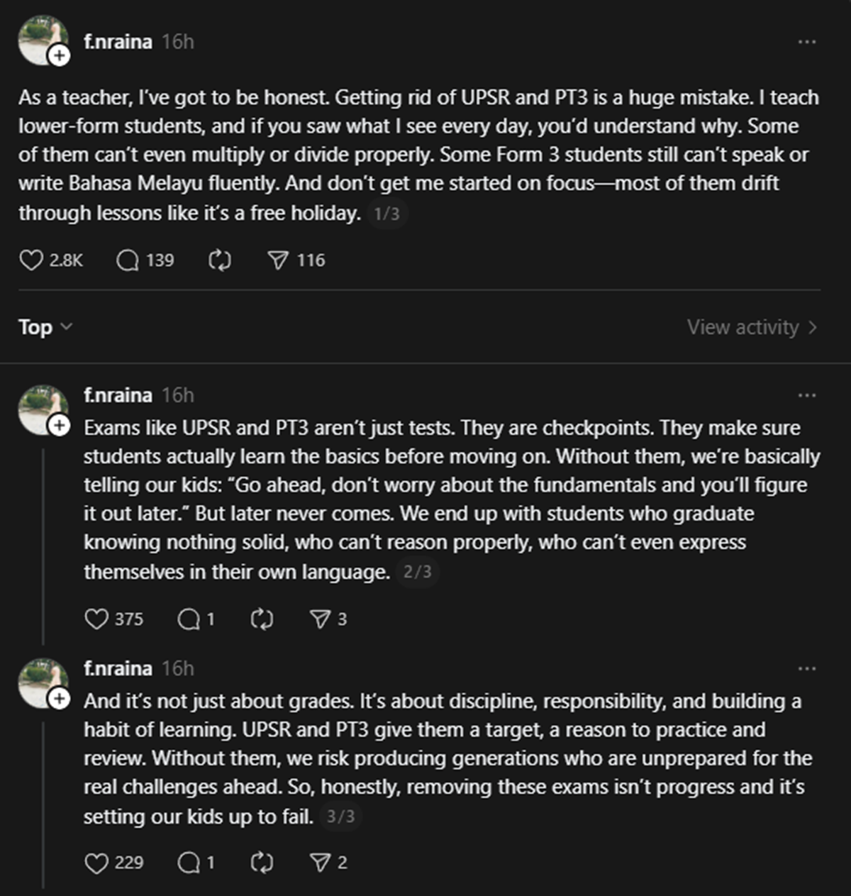 silap besar mansuhkan pt3 upsr