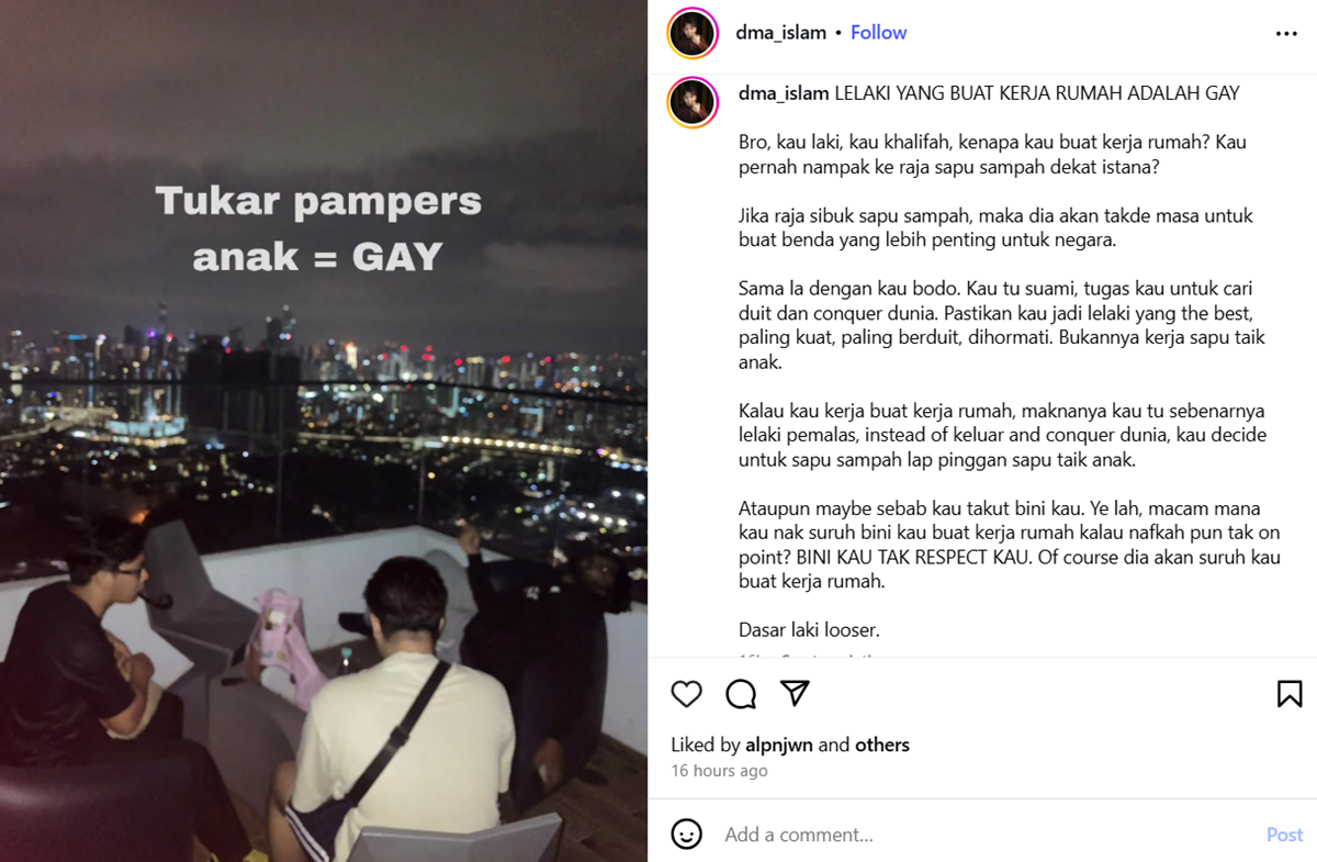 DMA Islam label suami buat kerja rumah gay