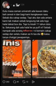 jofliam makan reese's puff tak halal