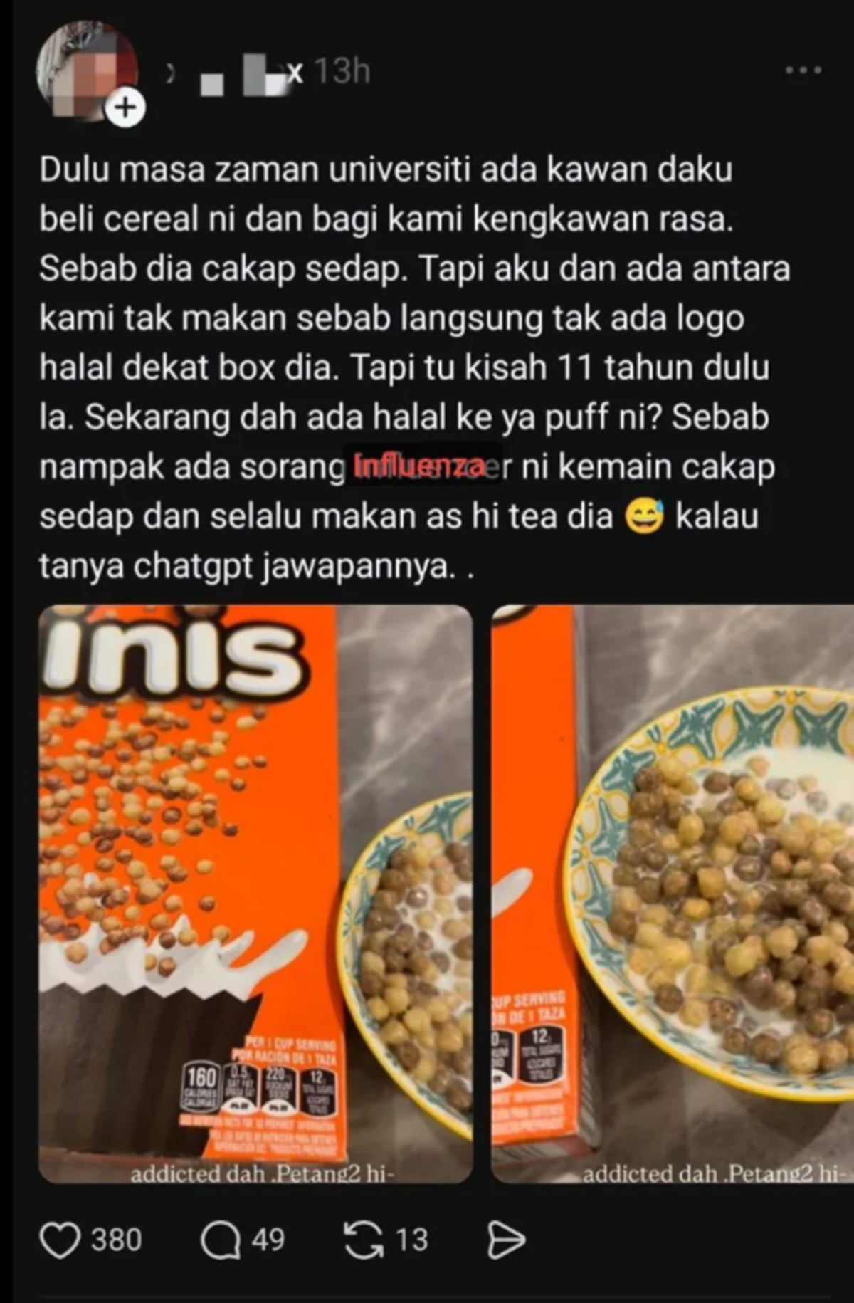 jofliam makan reese's puff tak halal