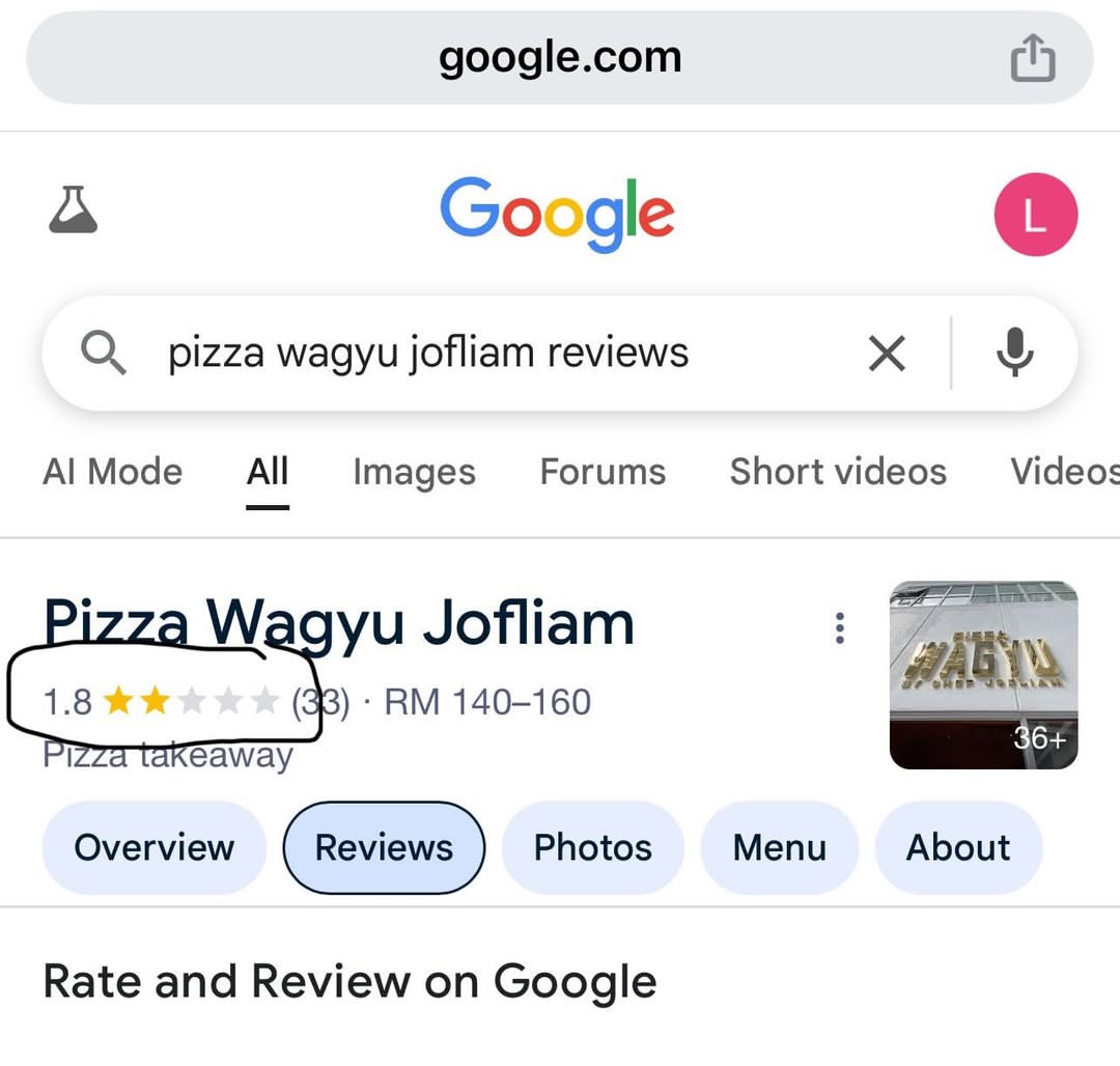 Google review pizza jofliam
