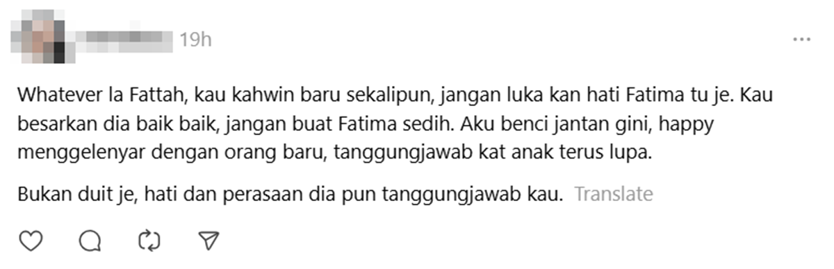 individu suruh Fattah jangan buat Fatima sedih