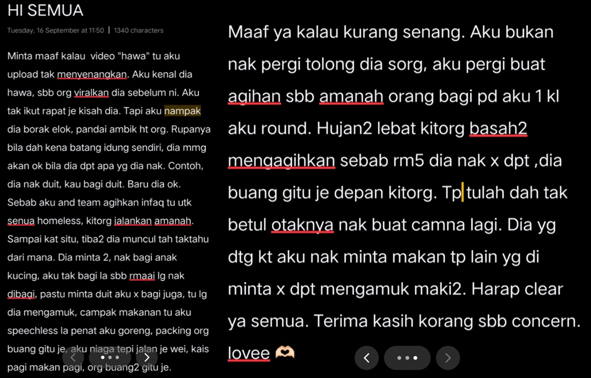 gelandangan Hawa baling makanan infaq