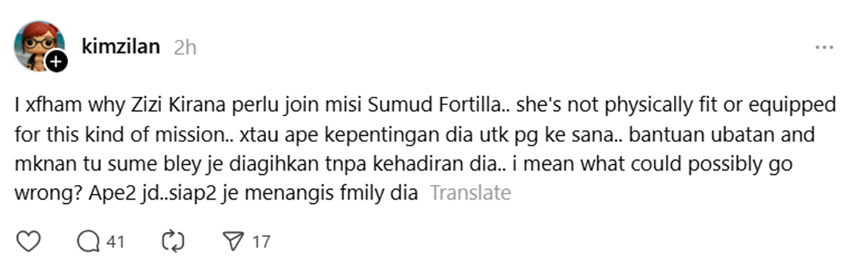 individu persoal Zizi Kirana Sumud Flotilla