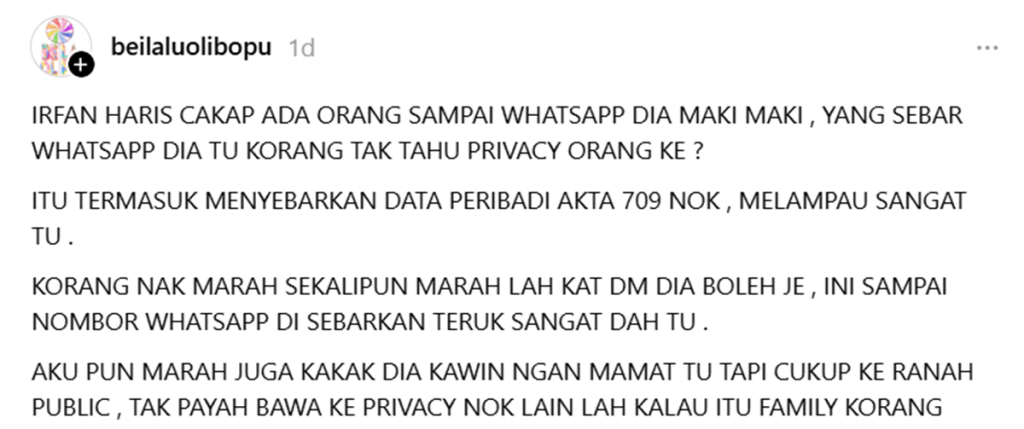 irfan harris diganggu