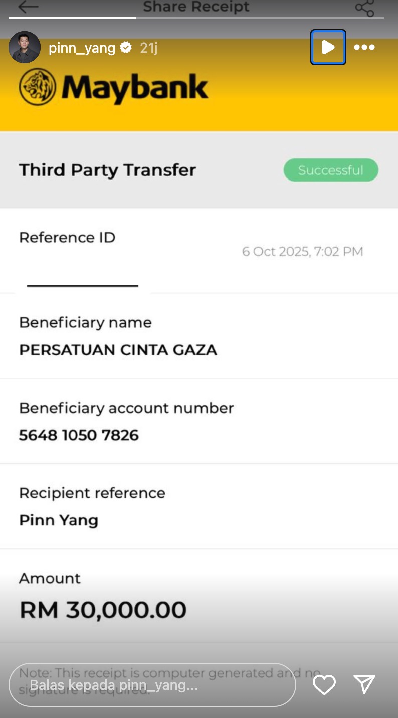 Pinn yang sumbang 30K untuk palestin