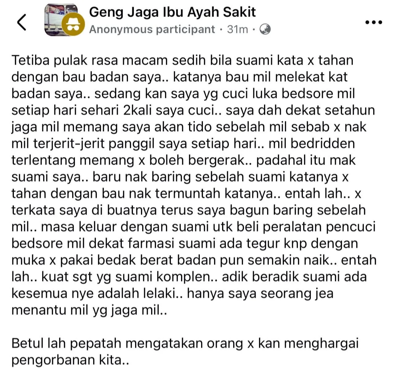 wanita jaga mak mentua sakit