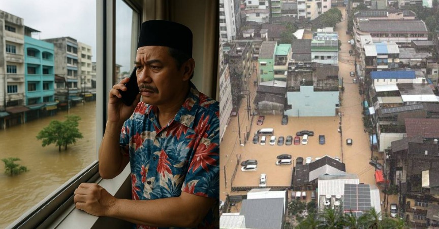 Suami ‘Mesyuarat’ Terperangkap di Hatyai , Alasan KL Banjir Kantoi Sebab Lokasi ‘Live’ Tersilap Hantar