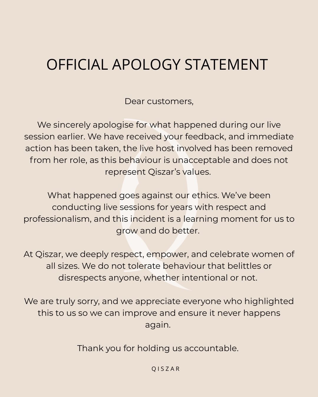 qiszar apology