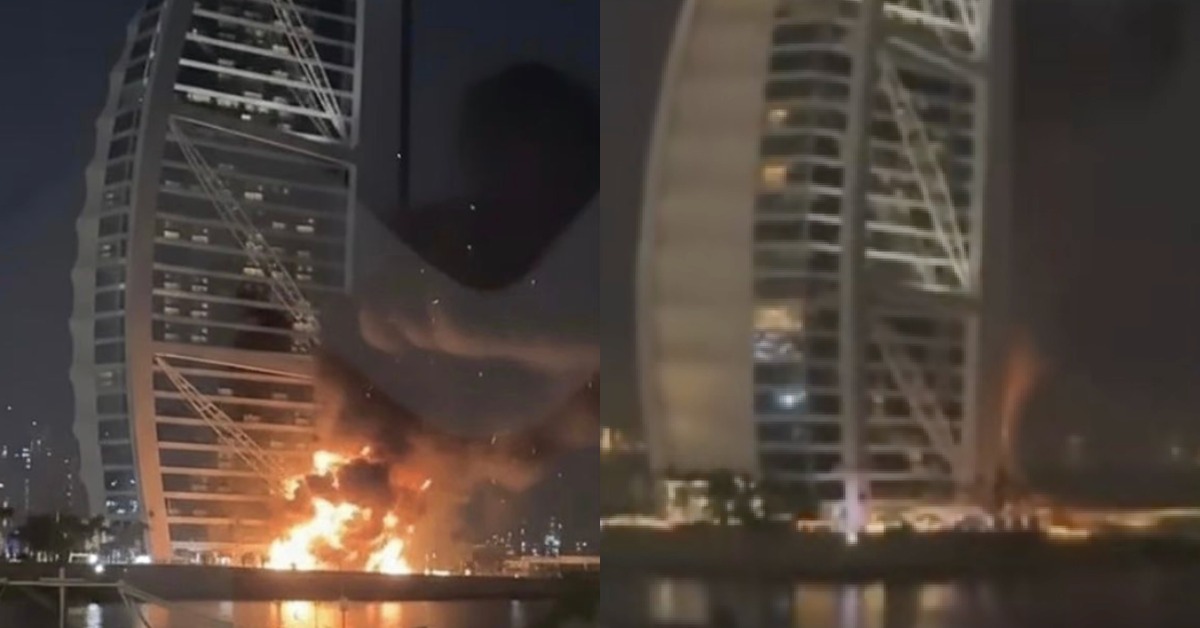 (VIDEO) Hotel Terkemuka Dubai, Burj Al Arab Terbakar Terkena Serpihan Peluru Berpandu
