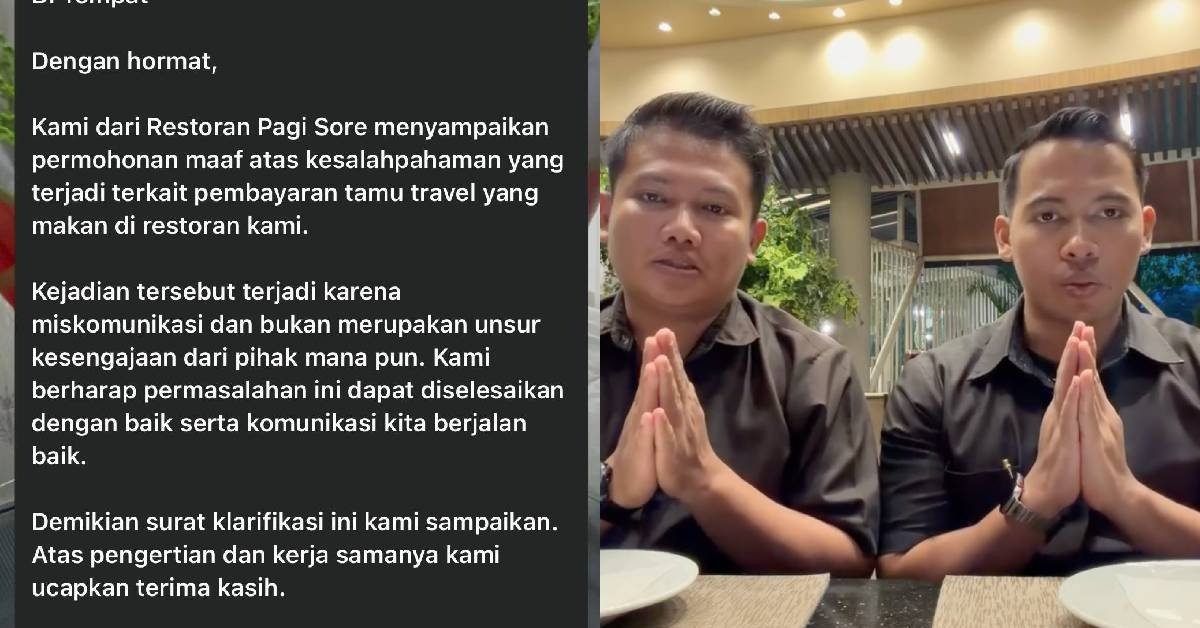 “Kami Tak Sengaja” – Restoran Pagi Sore Mohon Maaf Selepas Tuduh Pelancong Malaysia Tak Bayar Bil Harga RM203