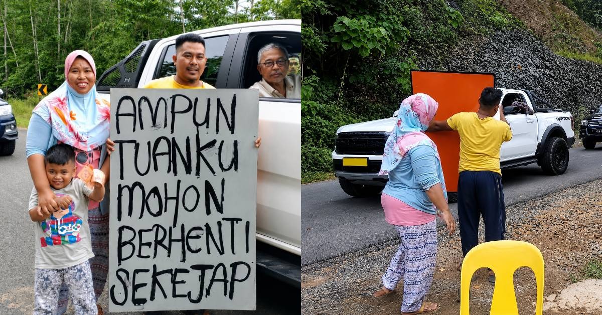 “Ampun Tuanku Mohon Berhenti Sekejap..” – Nekad Pegang Papan Tanda Tepi Jalan, Keluarga Mohon Bantuan Elektrik Daripada Sultan Pahang