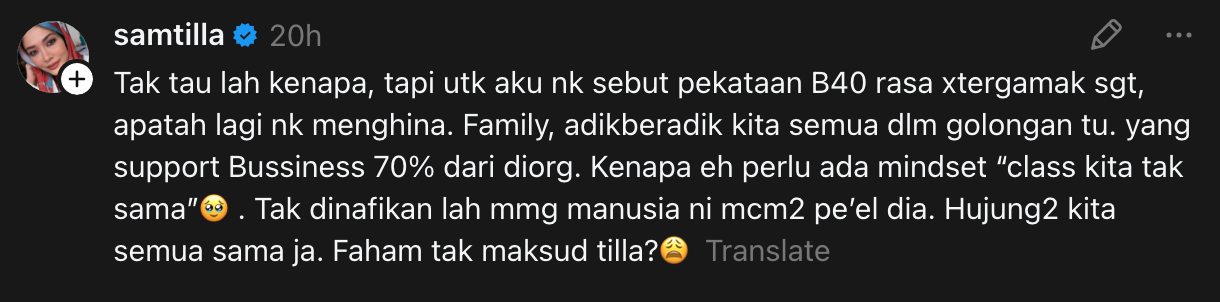 “Aku Nak Sebut Perkataan B40 Pun Tak Gamak, Apatah Lagi Menghina” – Syatilla Melvin
