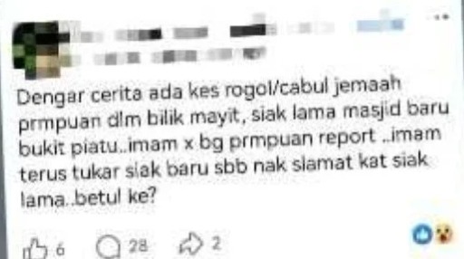 Polis Maklum Ada Terima Laporan Wanita Dicab*l, Dir*gol Di Bilik Jenazah Masjid, Rupanya Ada ‘Plot Twist’