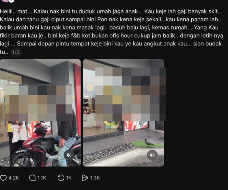 Lelaki Lembik, Tinggal Je Kak!  Netizen Berang Suami Mengamuk Tinggal Anak Depan Tempat Kerja Ist