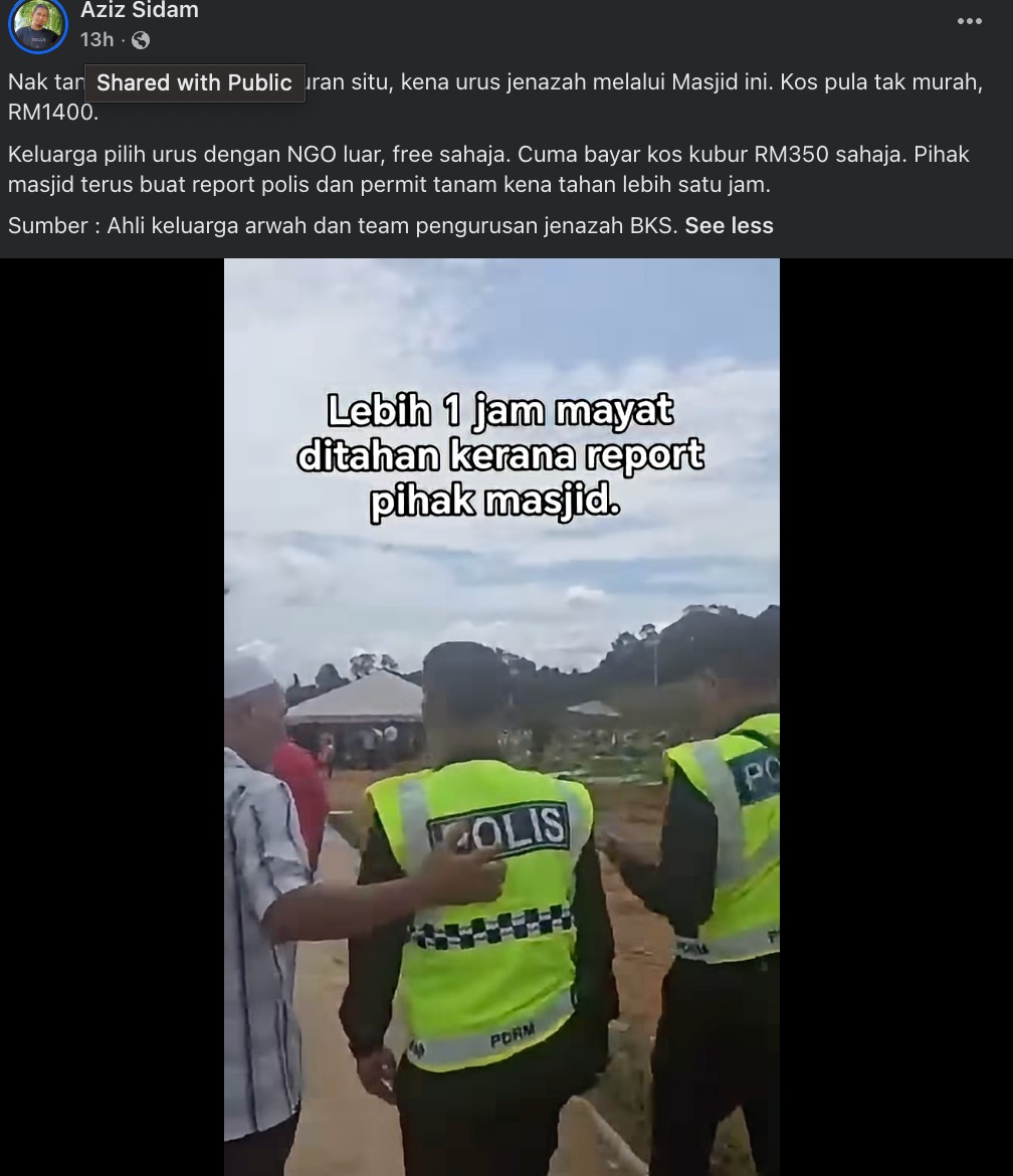 Masjid Buat Laporan Polis, Jenazah Dah Masuk Liang Lahad Tapi Tak Boleh Kebumi- Kena Bayar Caj Urus