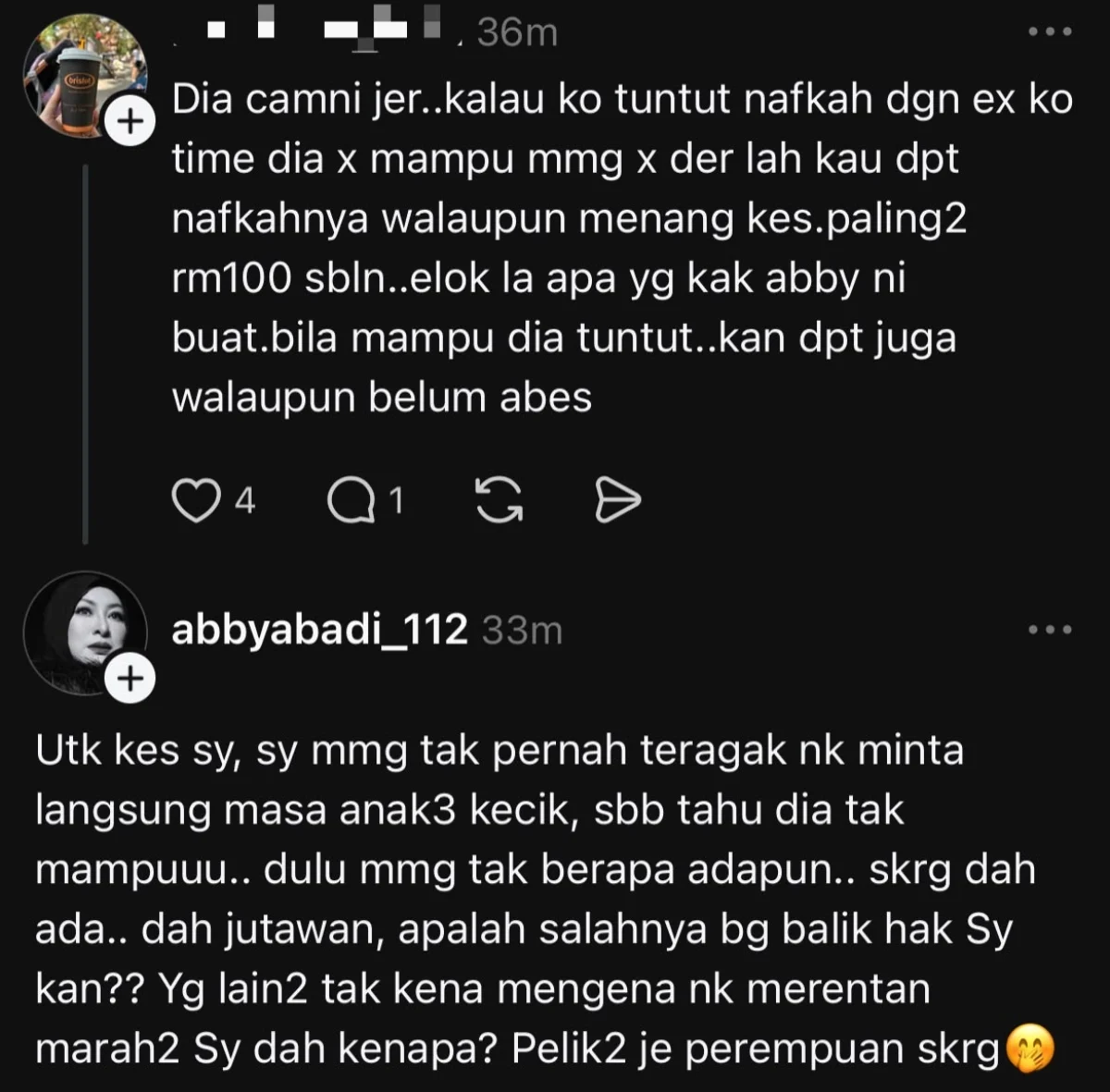 “Saya Tak Pernah Tuntut Nafkah Waktu Anak-Anak Kecil Sebab Tahu Norman Tak Mampu” – Abby Abadi