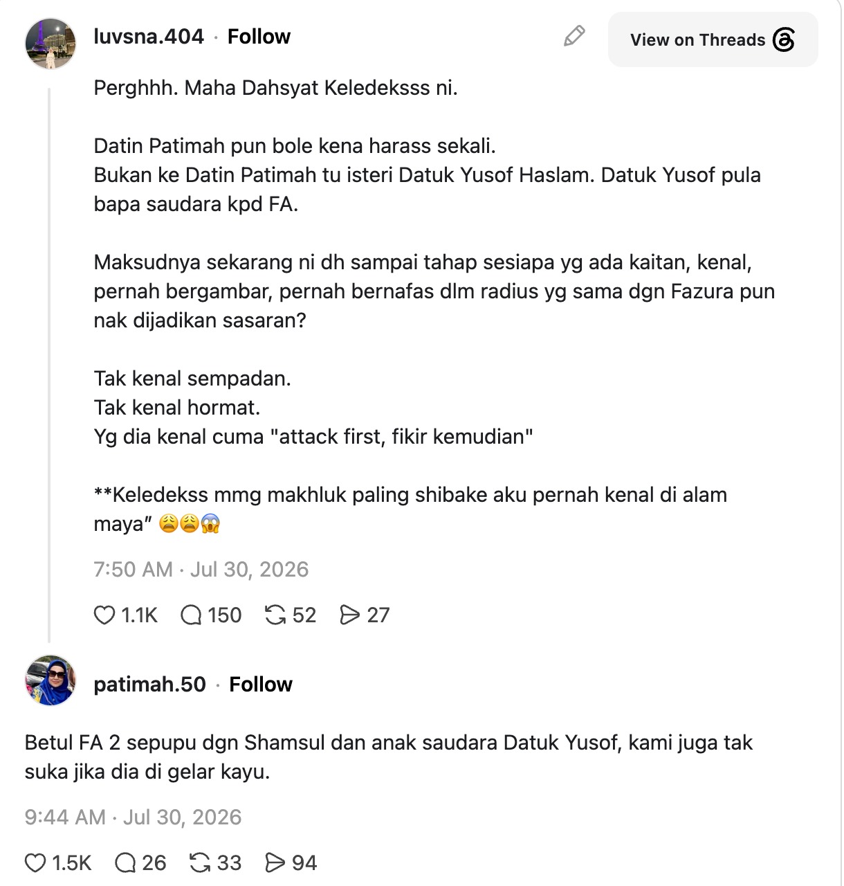 “Kami Tak Suka” – Fattah Amin Digelar ‘Kayu’, Datin Patimah Kurang Gemar Netizen Perlekeh Anak Saudara