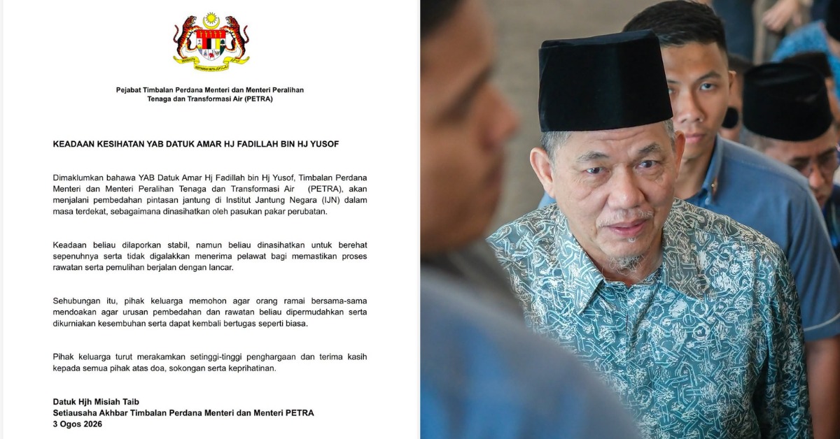 Timbalan Perdana Menteri Fadillah Yusof Bakal Jalani Pembedahan Pintasan Jantung