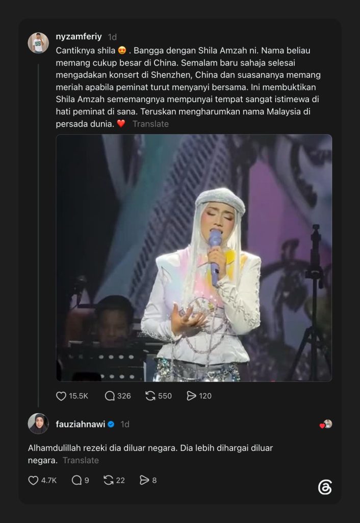 Dia Lebih Dihargai Di Luar Negara  Fauziah Nawi Bangga Lihat Kejayaan Shila Amzah Di China