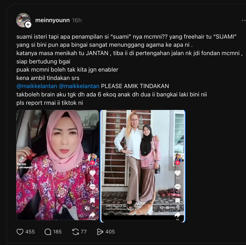 “Dah Tegur Tapi Bongkak, Menjawab” – Suami ‘Free Hair’ Dan Bertudung Macam Wanita, Netizen Gesa Majlis Agama Ambil Tindakan