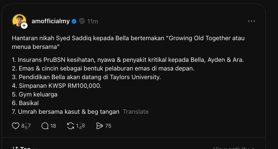 Hantaran Nikah Syed Saddiq Buat Bella Bertemakan “Growing Old Together”, Ini...
