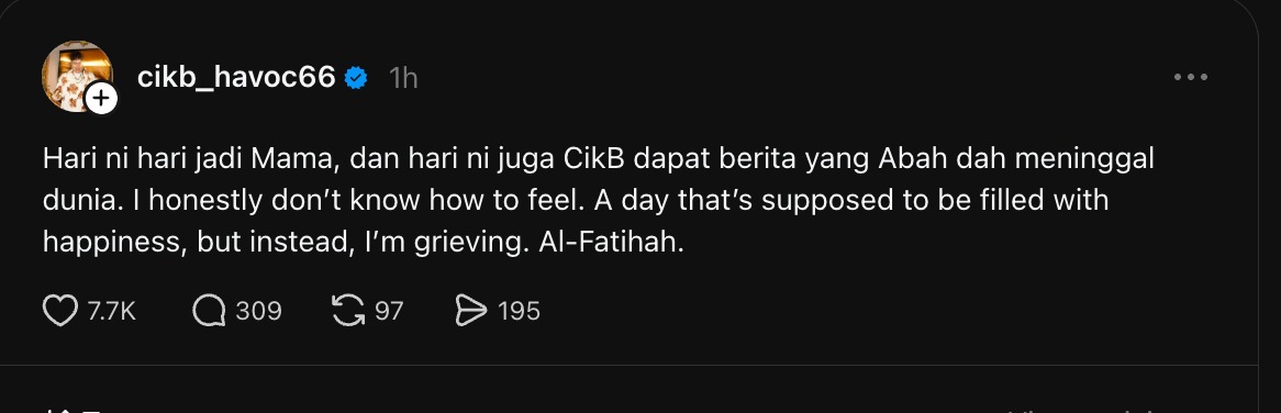 Cik B Terima Berita Duka Pada Hari Jadi DSV, Bapa Meninggal Dunia